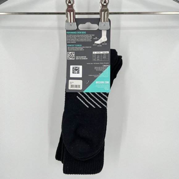 Mission Black Performance Crew Socks sz M Men's 6-8/Women's 6-10 Pack of 2 Pairs - Picture 2 of 2